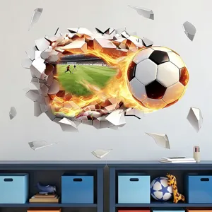 Adhesivo de Pared de Fútbol 3D Pegatina de Pared de Llamas para Habitación Infantil