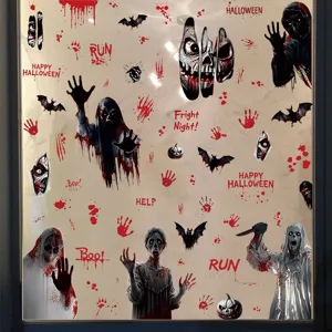Adesivi per Finestre di Halloween Adesione Statica Impronte Insanguinate Teschio Fantasma PVC Decals Per Vetro Soggiorno Festa