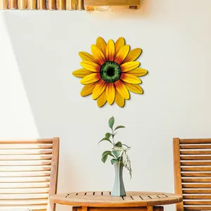 Sunflower wooden wall hanging, green eye center design, ideal for room wall decor.