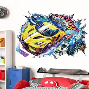 3D Wandtattoo Rennauto Wandaufkleber Kinderzimmer Deko selbstklebend PVC Wandbild.