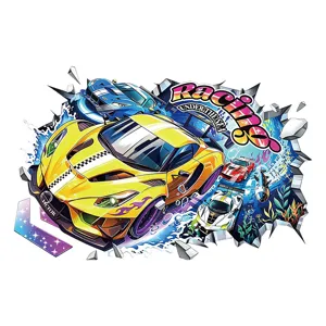 3D Wandtattoo Cartoon Rennauto Wandaufkleber, selbstklebende PVC Zimmer Dekoration.