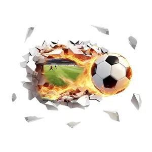 Pegatina de pared de futbol 3d fuego papel pintado adhesivo dormitorio infantil