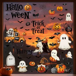 Halloween raamstickers statisch spook pompoenen vleermuizen griezelige decoratie stickers