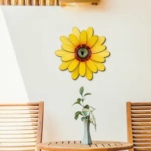 Detailed view of the pastoral style sunflower wooden wall hanging enhancing cozy home decor.