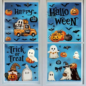 Halloween raamstickers statisch spook pompoen vleermuis griezelig feest glas decor