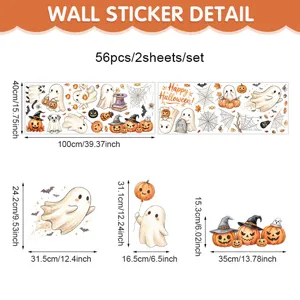 Χαριτωμένο σετ αυτοκόλλητων τοίχου Halloween με φαντάσματα και κολοκύθες για διακόσμηση.