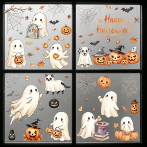 Χαριτωμένα αυτοκόλλητα παραθύρων Halloween στατικά PVC φάντασμα κολοκύθα νυχτερίδα.