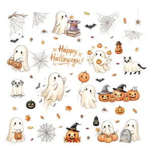 Χαριτωμένα αυτοκόλλητα παραθύρου Halloween με λευκό φάντασμα κολοκύθα νυχτερίδα PVC