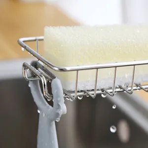 Stainless steel kitchen sink sponge holder drain rack faucet organizer storage basket