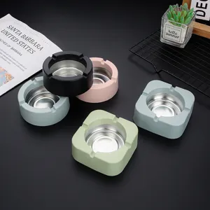 Modern household metal ashtray set, square and round tinplate design for home and office.