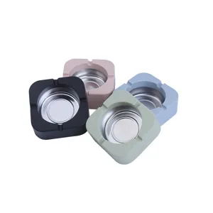 Colorful Square Ashtray Set with Silicone Outer Shell and Metal Inner Liners for Home