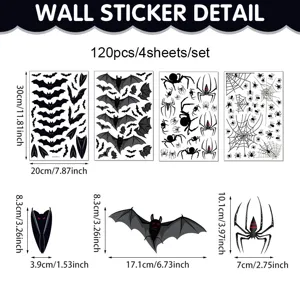 Detalle de dimensiones de calcomania de pared de Halloween con medidas de hojas.