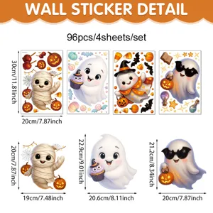 Halloween schattige geest raamstickers set 96stuks 4 vellen griezelige wanddecoratie