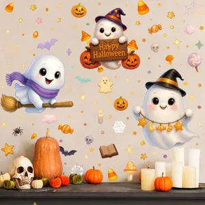 Αυτοκόλλητα τοίχου Halloween χαριτωμένα φαντάσματα νυχτερίδες αράχνες PVC διακόσμηση
