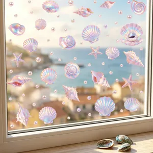 Träumerische Ozean Muschel Seestern Wandaufkleber Holografisches PVC Selbstklebende Abziehbilder Für Schlafzimmer Badezimmer Heimdekoration