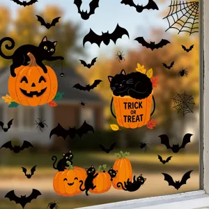 Halloween window stickers black cat pumpkin bat PVC electrostatic glass decoration decals