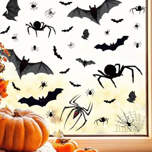 Pegatinas de ventana estáticas de Halloween, murciélagos y arañas PVC decoración.