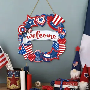 Unabhängigkeitstag Holz Kranz Willkommen Schild 4. Juli patriotische Wandbehang Dekoration