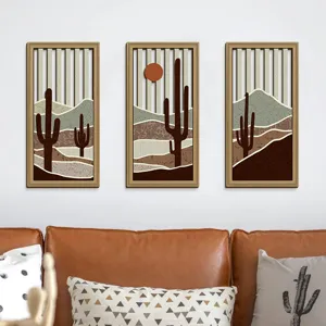 Hollow wooden wall art cactus desert western style hanging decor for living room home interior