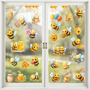 Adhésifs de fenêtre statiques abeilles mignonnes pour vitrine de printemps et déco maison.