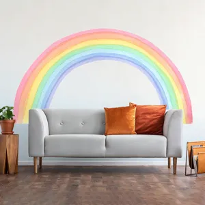 Adesivo Murale Grande Arco Arcobaleno Bohemien Autoadesivo in PVC Acquerello Sfumato per Camera dei Bambini Soggiorno