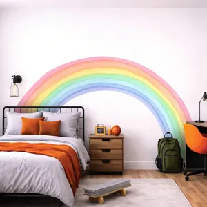 Vista dettagliata del grande adesivo da parete con arco arcobaleno boho per cameretta