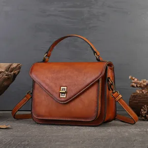 Vintage Genuine Leather Top Layer Cowhide Women Crossbody Bag Retro Envelope Messenger Bag Handbag Casual Shoulder Bag