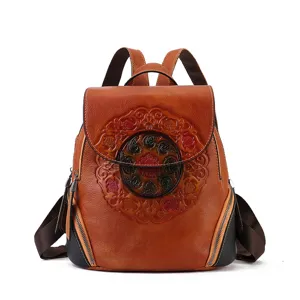 Vintage vegetable tanned leather backpack for women and men, artistic style travel bag.