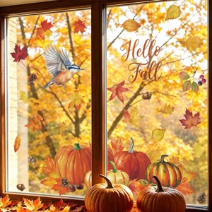 Adesivi finestra autunno zucca foglie acero statici vetro decorazione casa festa.