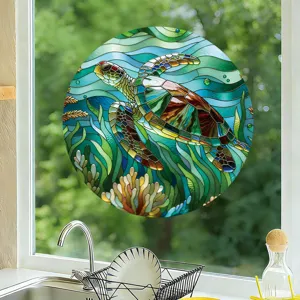 Adhesivo para ventana de tortuga marina de vitral, película estática impermeable para decoración.
