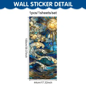 Summer ocean scenery static window sticker stained glass style beach wave glass decor 100x44cm