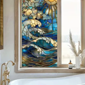 Ocean stained glass window film electrostatic bathroom glass sticker for home decor