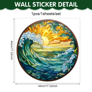 Pegatina de ventana de ola de vidriera redonda atardecer pelicula decorativa de vidrio 44cm