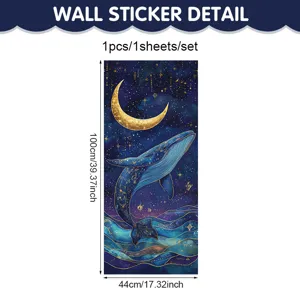 Starry night whale wall sticker, luminous window decor, 100x44cm size, 1pc per set.