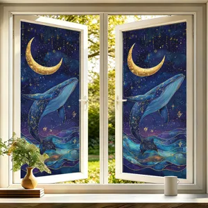 Celestial whale window film static cling decorative glass sticker for home living room decor