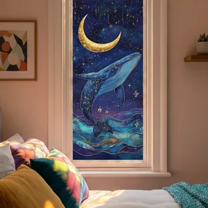 Cosmic whale window sticker static cling glass film starry night moon decor for home living room