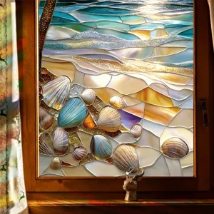 Stained glass beach seashell window film summer marine static cling home glass decor