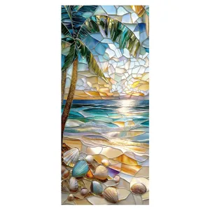 Summer tropical beach stained glass window sticker home decor sunset palm tree glass decoration