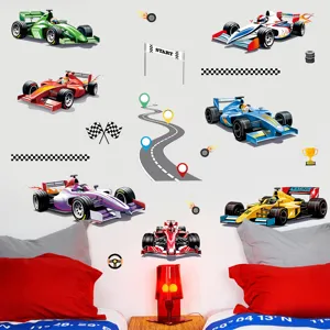 Cartoon F1 racing car wall stickers for kids bedroom self-adhesive PVC room wall decoration.