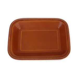 Plateau vide-poches en cuir marron vintage, organisateur de bureau en cuir de vachette pour clés.