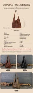 Detailed view of vintage genuine leather hobo shoulder bag with spacious capacity and chic strap.