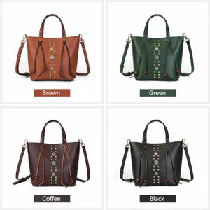 Sac à main tissé en cuir véritable avec seau à rivets pour femmes 2025 nouvelle mode