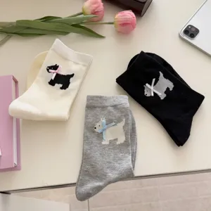 Women cute dog knit mid-tube socks with bowknot sweet style daily wear comfortable
