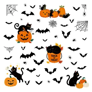 Halloween window stickers static clings PVC black cats pumpkins bats spiders glass decor