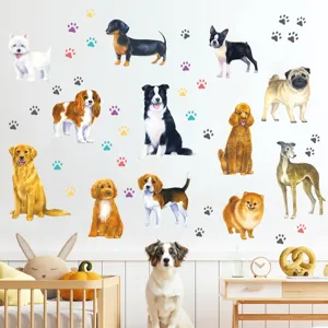 Schattige Cartoon Hond Wandsticker Zelfklevend PVC Behang Creatieve Puppy Pootafdrukken Muursticker Voor Kinderkamer Slaapkamer Huisdecoratie