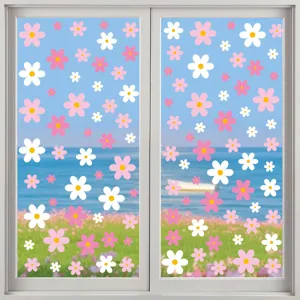 Adesivo Murale Margherita Rosa Bianco Bohémien PVC Autoadesivo Floreale Decalcomanie per Camera Bambini Camera da Letto Casa