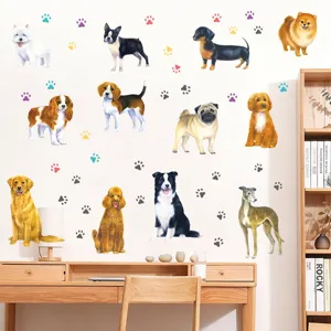 Leuke cartoon hond muurstickers, zelfklevende PVC stickers voor de kinderkamer decoratie.