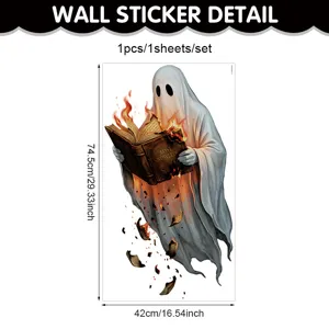 Halloween weisser Geist Wandaufkleber Detail mit brennendem Buch Design PVC Wandtattoo.