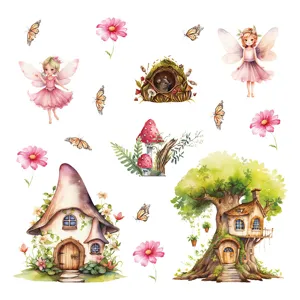Adesivi murali fata fungo cartone animato acquerello camera bambini decorazione