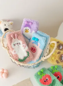 Fuzzy coral fleece cute cartoon animal winter warm floor socks thick cozy mid-tube socks